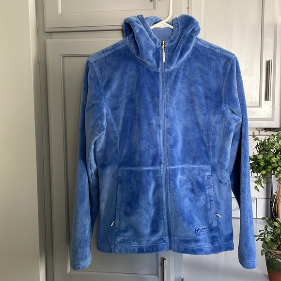 MARMOT Ladies Blue High-Pile Sherpa Zip Up Warm “Flair” Hoodie Medium EUC - Picture 1 of 13